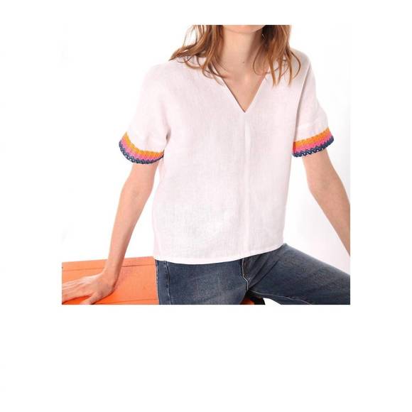 Vilagallo Women's TORA White T Shirt With Rhinestones 33227